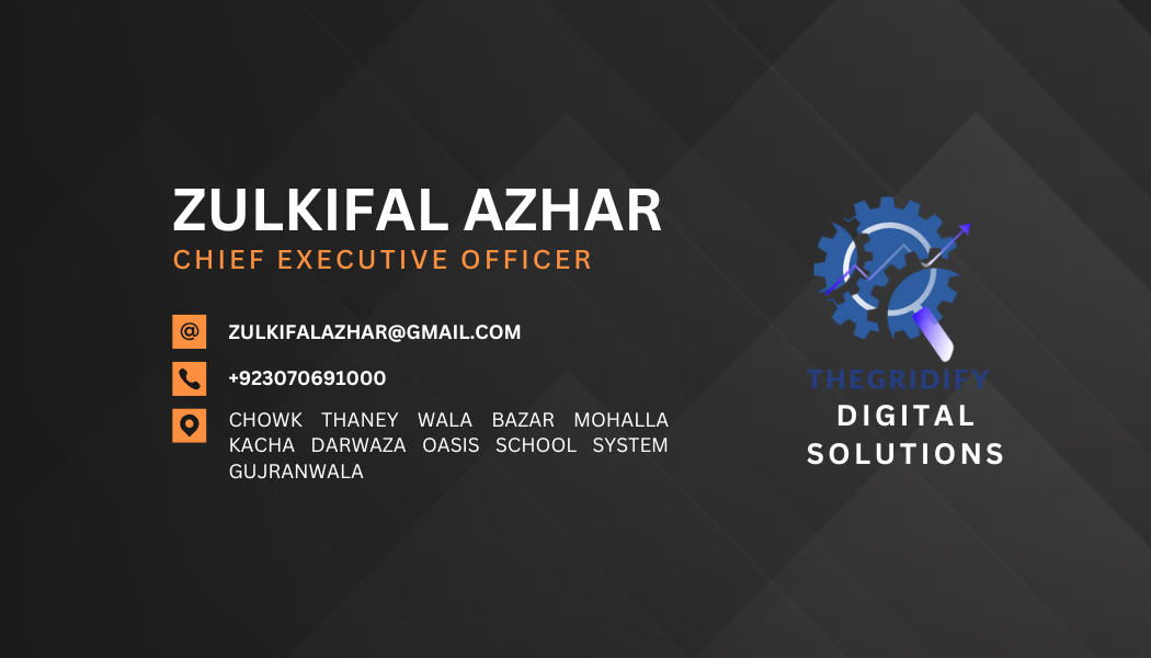 Zulkifal Azhar, Chief Executive Officer, The Gridify visiting card